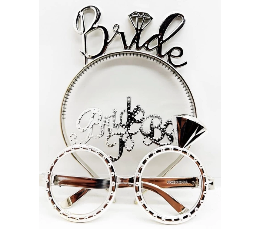 NessiWorld BrideYazılıTaçveBrideToBeYazılıGözlükSetiGümüşRenk