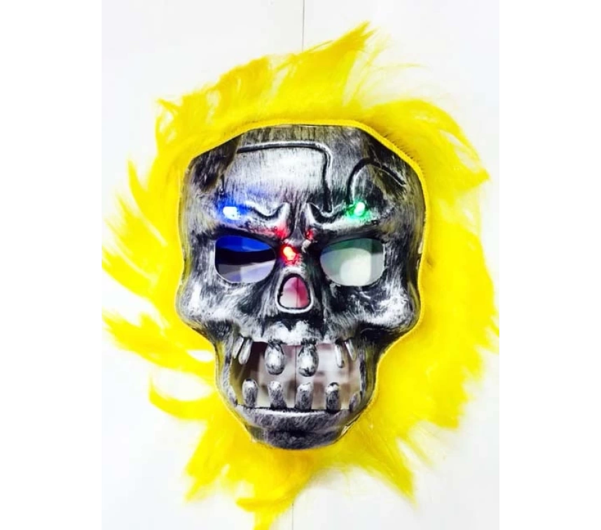 Nessiworld Cadılar Bayramı Halloween Işıklı Kurukafa Maske sarı saçlı