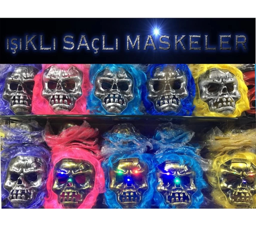 Nessiworld Cadılar Bayramı Işıklı Halloween Kuru Kafa Maskesi 1 Adet karışık Renk