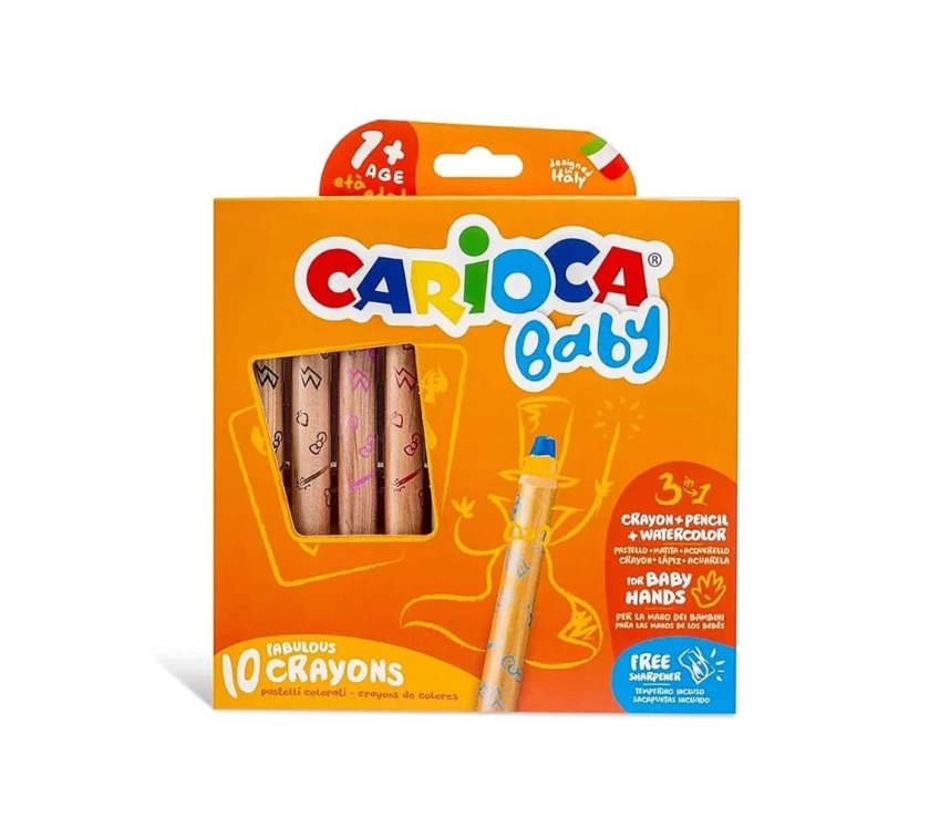 NessiWorld Carioca Baby 3 in 1 Jumbo Ahşap Gövdeli Boya Kalemi 10lu