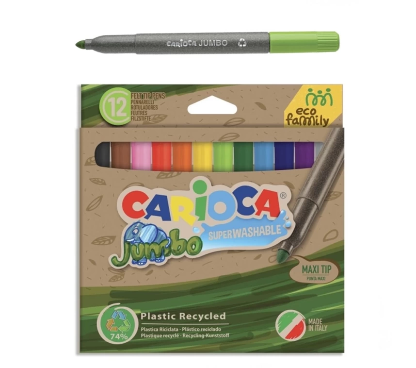 Nessiworld Carioca Eco Family Jumbo Süper Yıkanabilir Keçeli Boya Kalemi 12Li