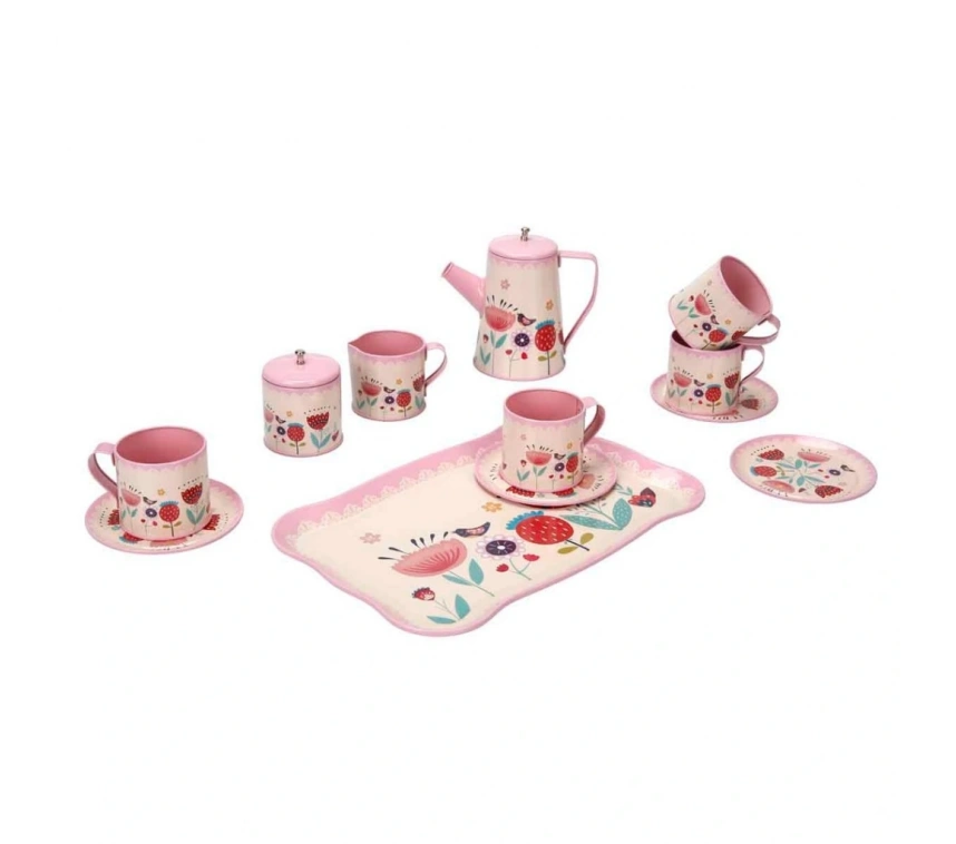 Çiçek Desenli Metal Çay Seti 12 Parça