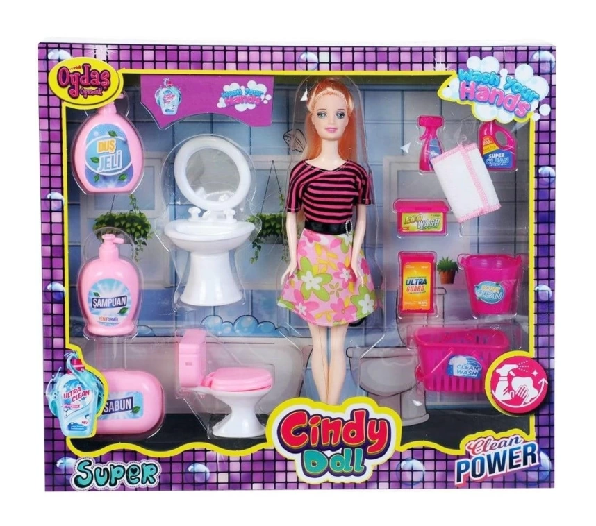 Nessiworld CİNDY DOLL LAVABO TEMİZLK SETLİ BEBEK