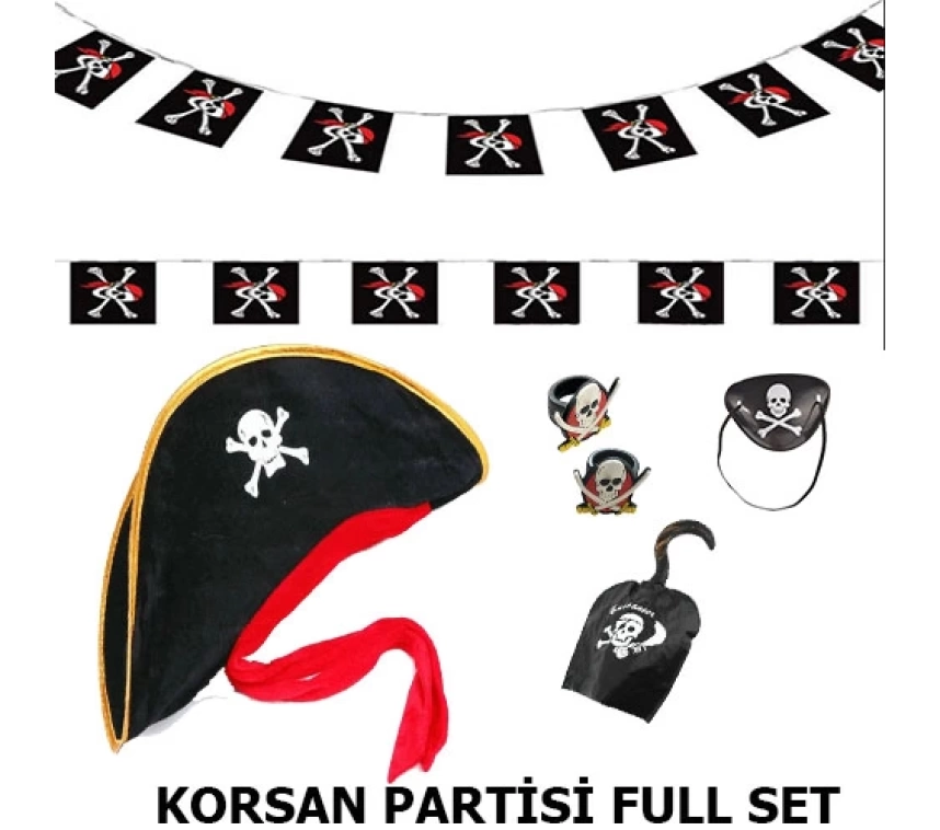 Nessiworld Çocuk Korsan Şapkası + Kancası + Göz Bandı + 2 Adet Yüzük + Afiş Seti