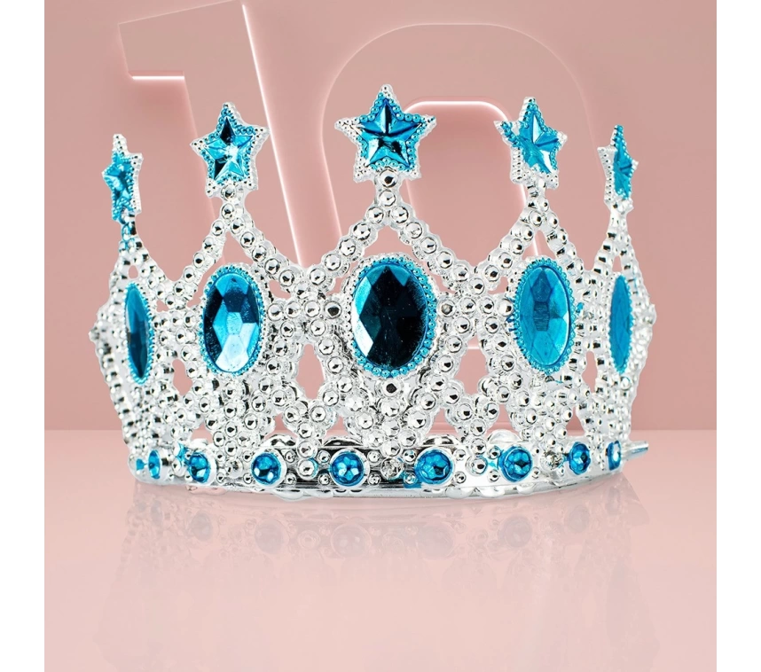 NessiWorld ÇocukKraliçeTacı-MaviYıldızİşlemeliPrensesTacı15x7cm