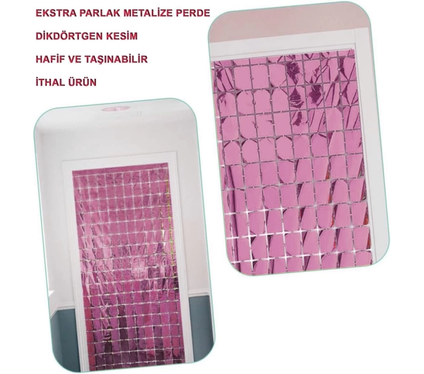 NessiWorld Ekstra Metalize Rose Gold Renk Disko Dikdörtgen Kesim Kapı Perdesi Dekorasyon 1x2 Metre