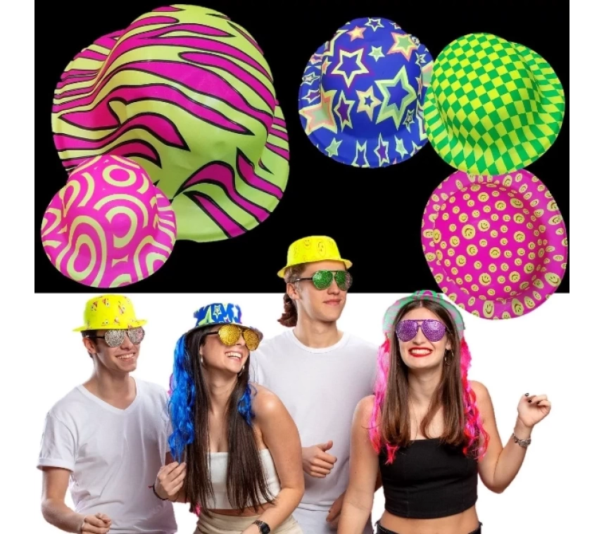 Nessiworld Farklı Desenlerde Plastik Neon UV Işık Parti Şapkası 1 Adet