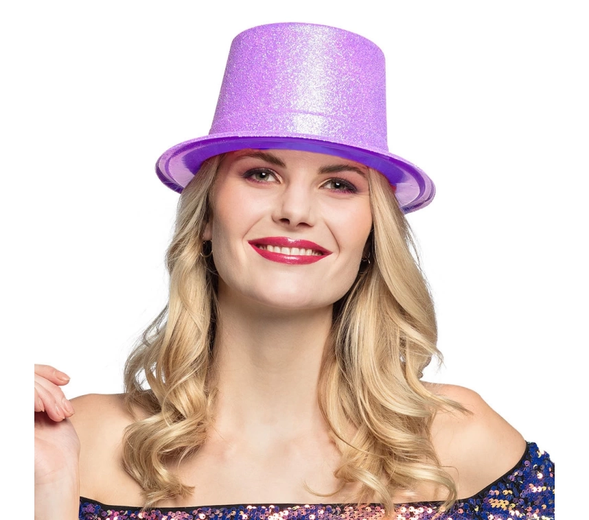 Nessiworld   Floresan Mor Renk Simli Uzun Fötr Melon Şapka 12 cm