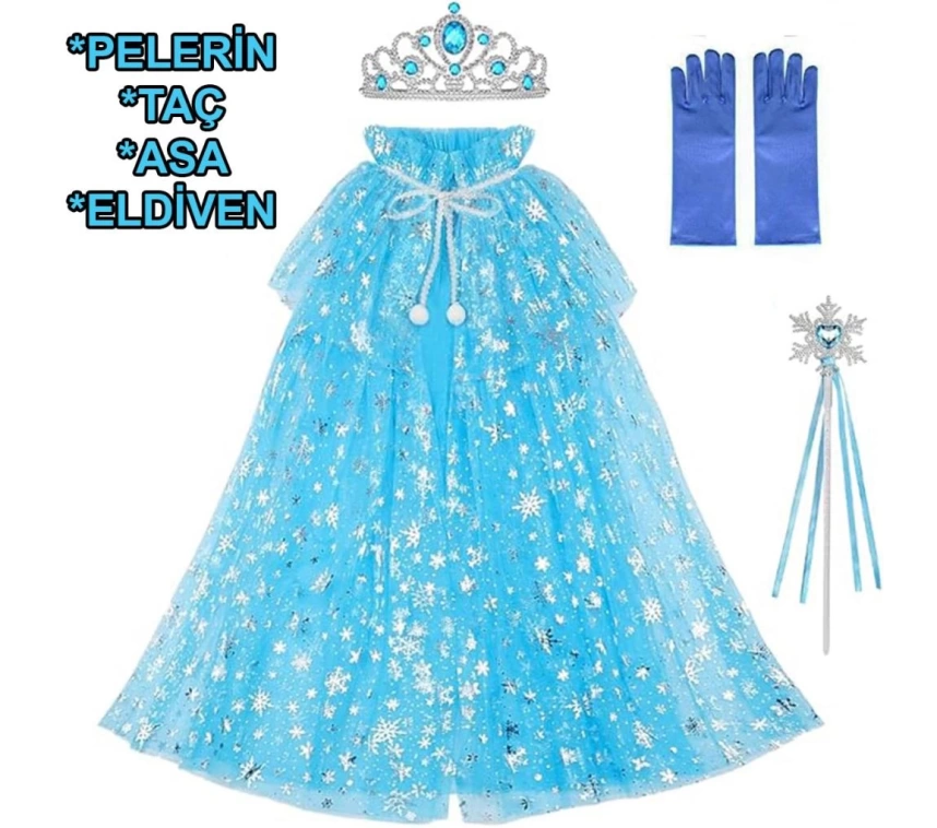 Nessiworld Frozen Elsa Pelerin Taç Asa ve Eldiven Seti 80 cm