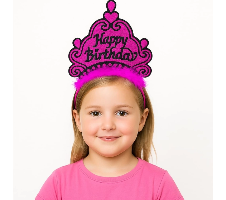 Nessiworld Fuşya Happy Birthday Prenses Tacı – Doğum Günü Taç Aksesuarı