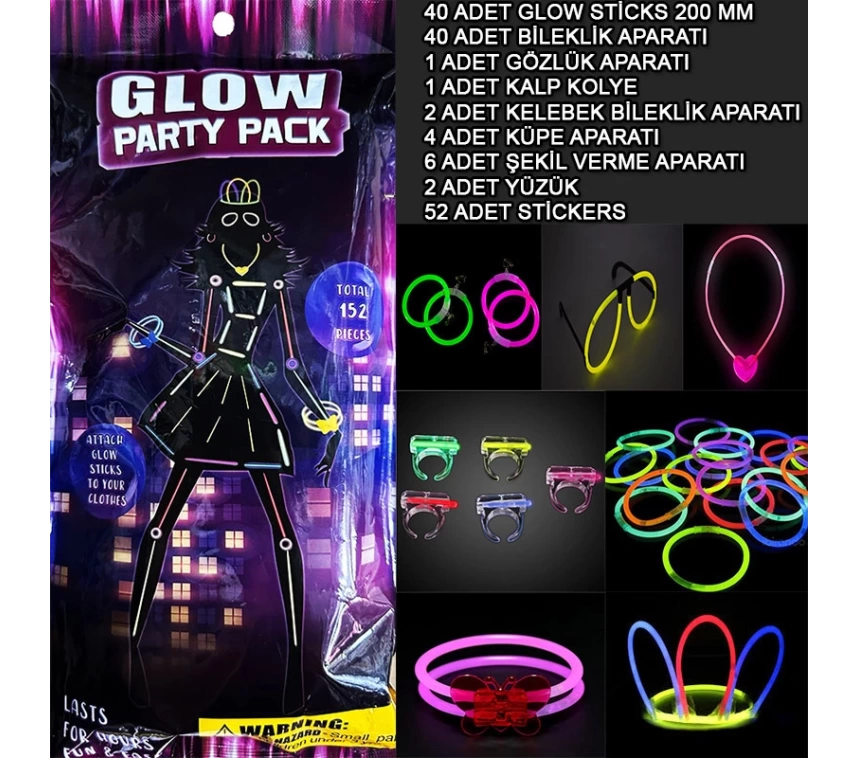 Nessiworld Glow Parti Seti 152 Parçalık Lüks Glow Stick Kostüm Seti
