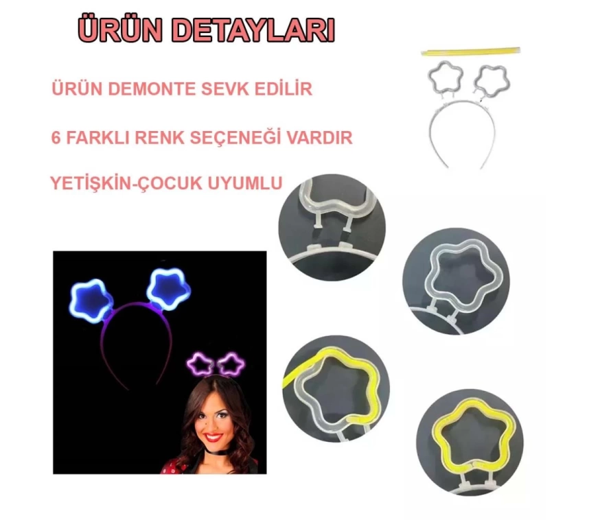 Nessiworld Glow Stick Karanlıkta Yanan Fosforlu Yıldız Taç 12 Adet