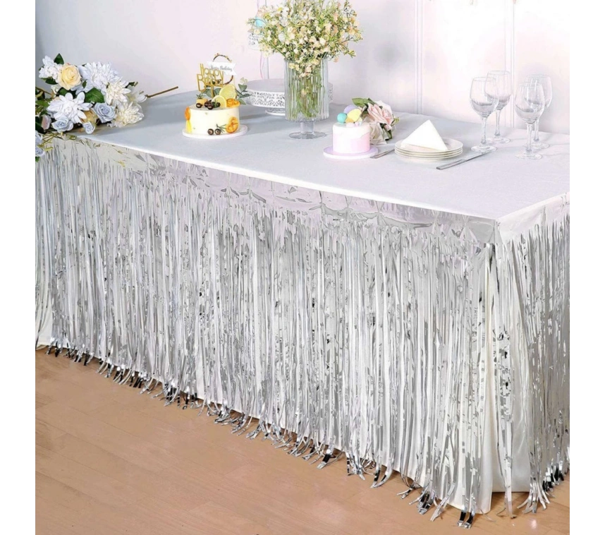 Nessiworld Gümüş Metalize Masa Eteği 275x75 cm – Kendinden Yapışkanlı