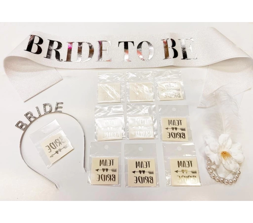 Nessiworld   Gümüş Renk Bride Partisi Taç Kuşak Dövme Bileklik Seti Full 13 Parça