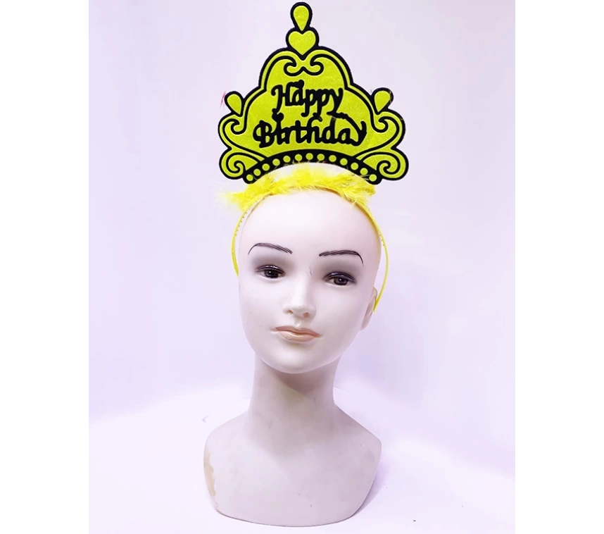 Nessiworld Happy Birthday Neon Sarı Renk Doğum Günü Tacı 24x15 cm