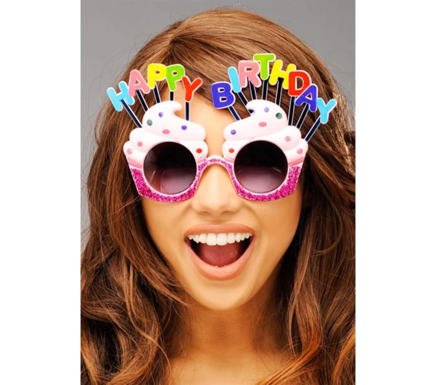Nessiworld   Happy Birthday Yazılı Pembe Fuşya Renk Parti Gözlüğü 12x7 cm