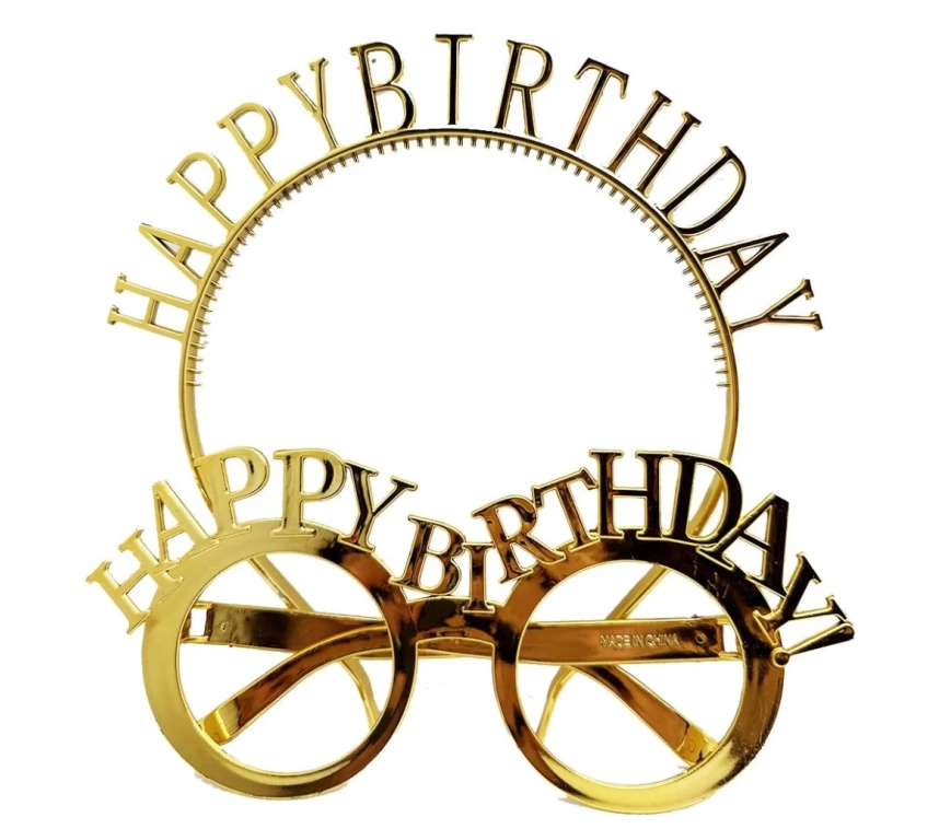 NessiWorld HappyBirthdayYazılıTaçveHappyBirthdayYazılıGözlükSetiAltınRenk