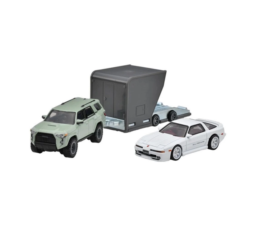 Nessiworld Hot Wheels Premium Team Transport 18 Toyota 4Runner &  Toyota Supra w/Open Trailer HRV37
