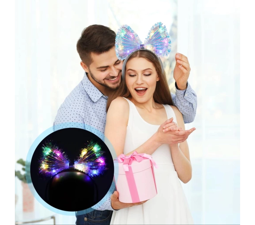 Nessiworld Işıltılı Fiber Fiyonk Gece Tacı Işıklı Ledli Eğlence Tacı 1 Adet 20x21 cm