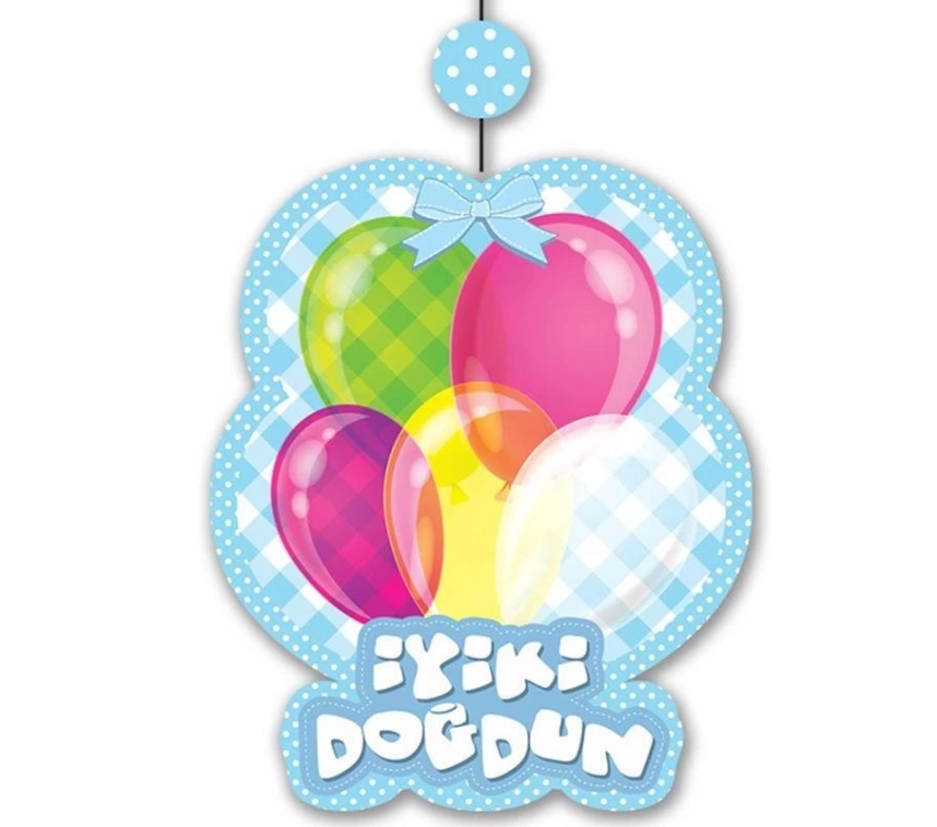 Nessiworld İyiki Doğdun Yazılı Asmalı İp Süs Mavi Renk 3 lü Set 12x45 cm