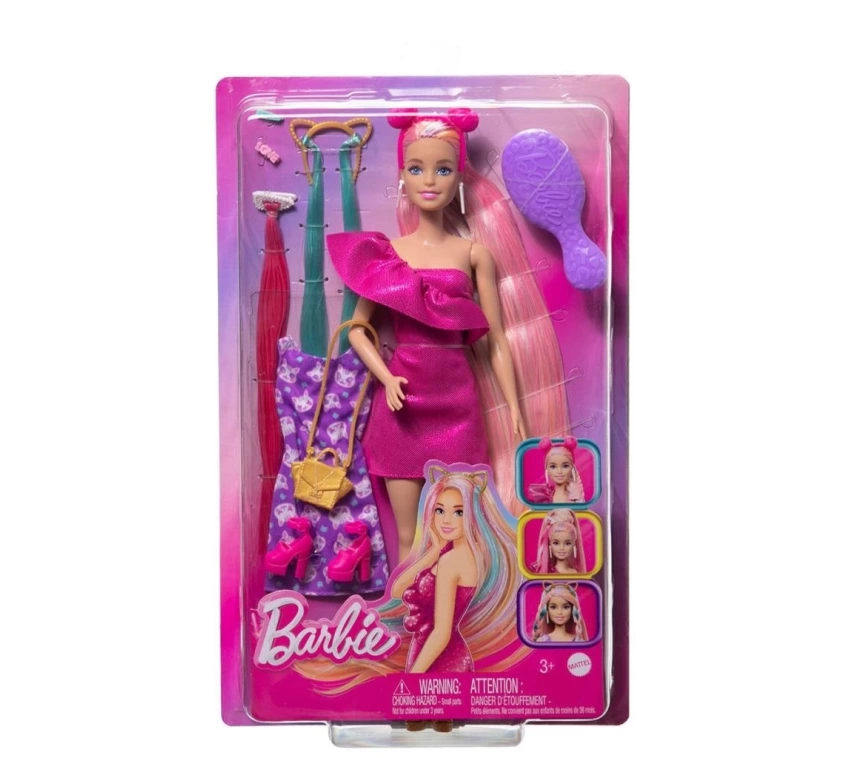 Nessiworld JDC85 Barbie Upuzun Muhteşem Saçlı Bebekler Pembe Saçlı Bebek