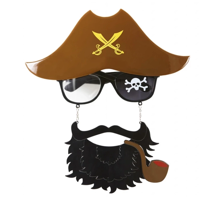 NessiWorld Kahve Renk Şapkalı Siyah Sakallı Pipolu Jack Sparrow Denizci Korsan Gözlüğü 24x25 cm