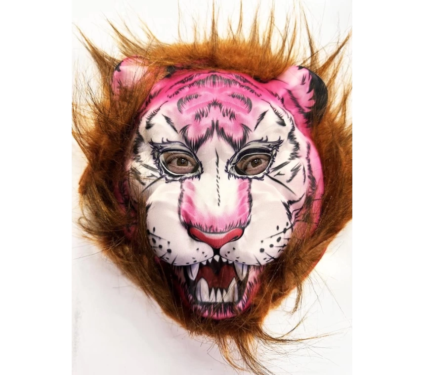 Nessiworld Kahverengi Saçlı Pembe Yüz Kurt Maske Kaplan Maske Mega Peluş 26 No