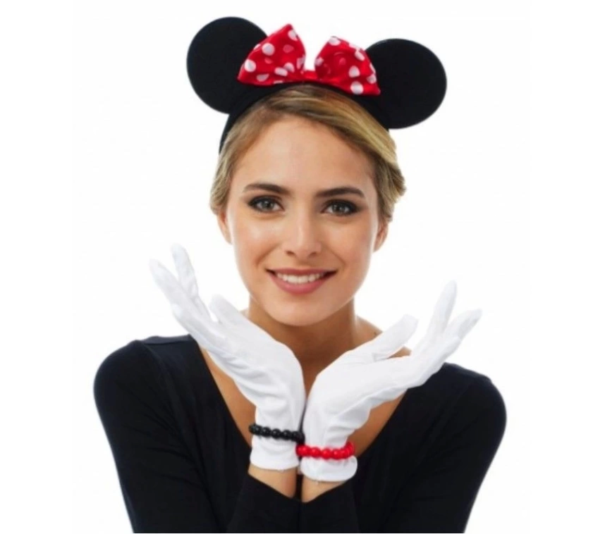 NessiWorld Kırmızı Fiyonklu Minnie Mouse Tacı ve Beyaz Eldiven Seti
