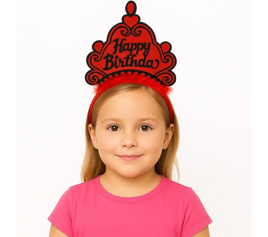 Nessiworld Kırmızı Happy Birthday Prenses Tacı – Doğum Günü Taç Aksesuarı