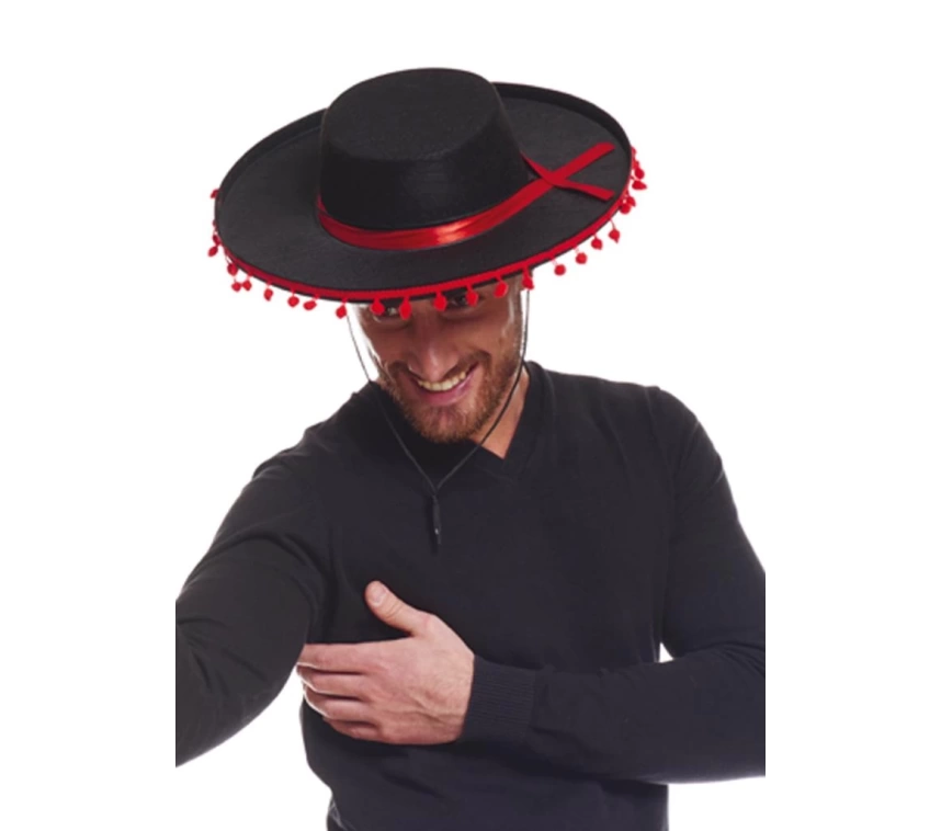 Nessiworld Kırmızı Ponponlu Siyah Renk Yetişkin İspanyol Şapkası