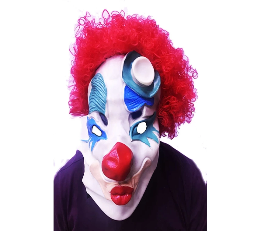 Nessiworld Kırmızı Renk Afro Bonus Peruklu Palyaço Lateks Et Maske