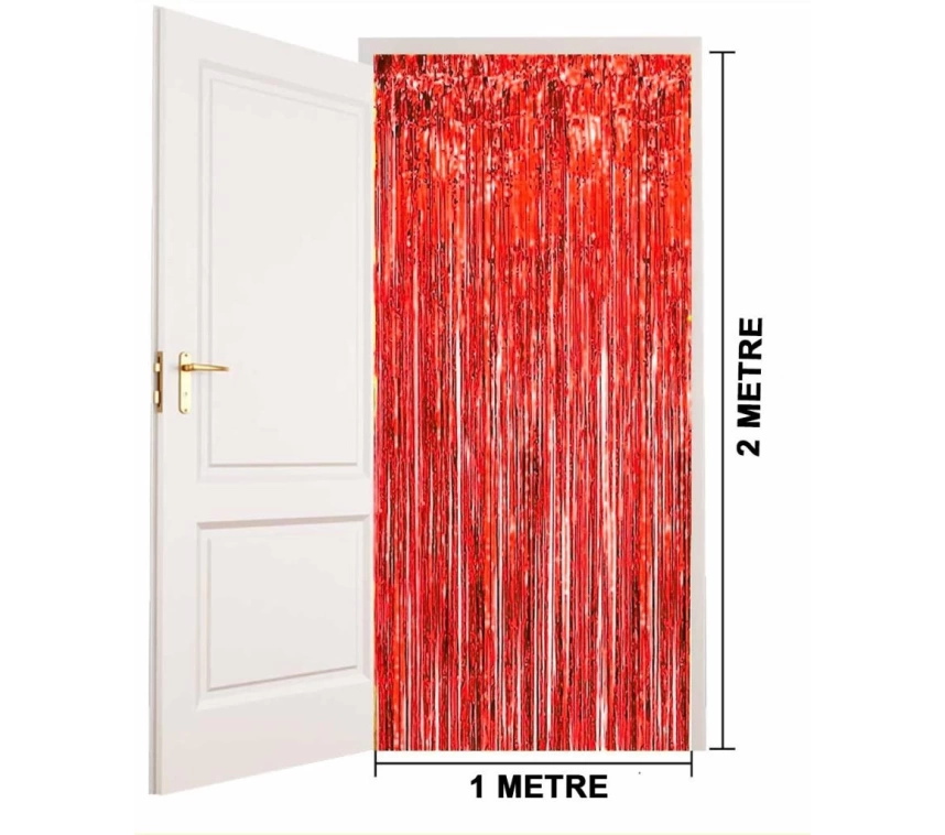 Nessiworld   Kırmızı Renk Ekstra Metalize Parlak Saçaklı Arka Fon Perde İthal A Kalite 1x2 Metre