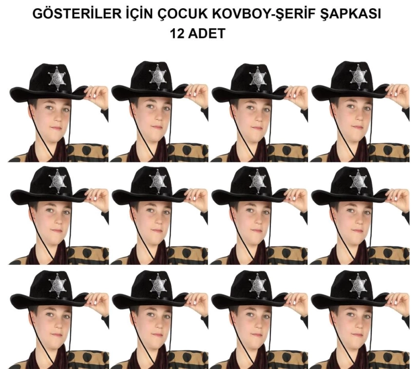 Nessiworld Kovboy Şerif Şapkası Siyah 12 Adet - Kostüm, Parti ve Gösteri Şapkası