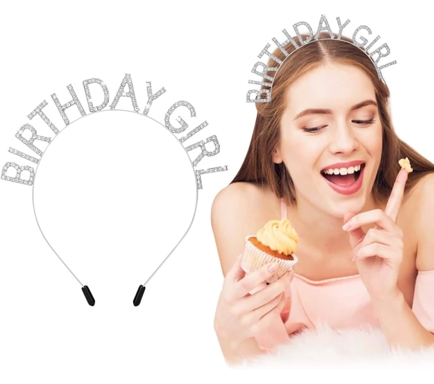 NessiWorld KristalTaşlıGümüşBirthdayGirlYazılıDoğumGünüPartiTacı19x11cm