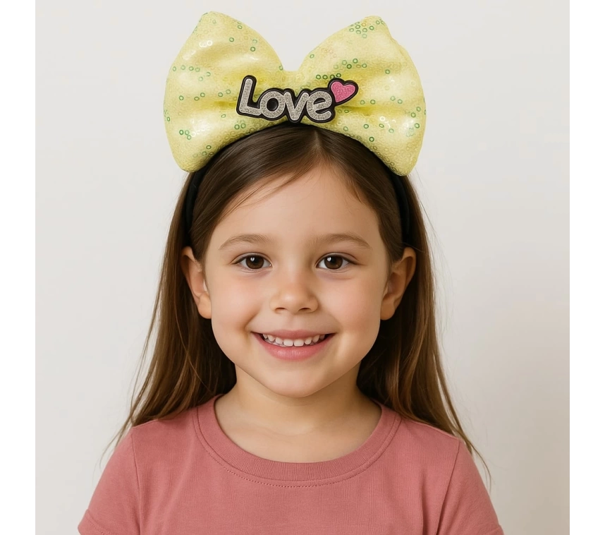 Nessiworld LED Işıklı Love Yazılı Sarı Fiyonk Taç – Kız Çocuk Parti Tacı