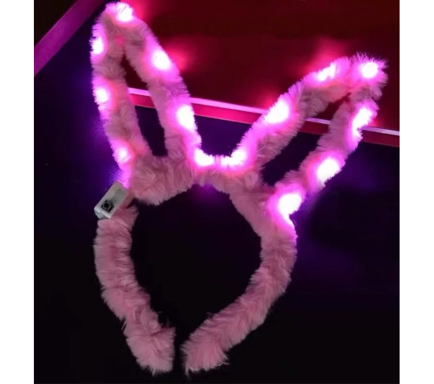 Nessiworld Led Işıklı Peluş Pofuduk Tavşan Kulak Tavşan Taç Pembe 17X23 cm