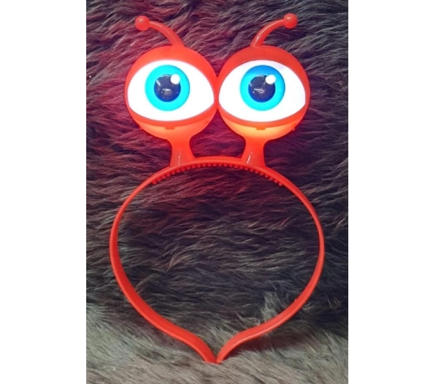 Nessiworld Led Işıklı & Pilli 3 Farklı Modda Yanan Uzaylı Göz Parti Tacı Kırmızı Renk 18x12 cm