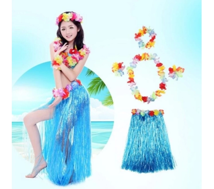 Nessiworld Luau Aloha Hawaii Partisi  Etek Taç ve Bileklik Seti Mavi