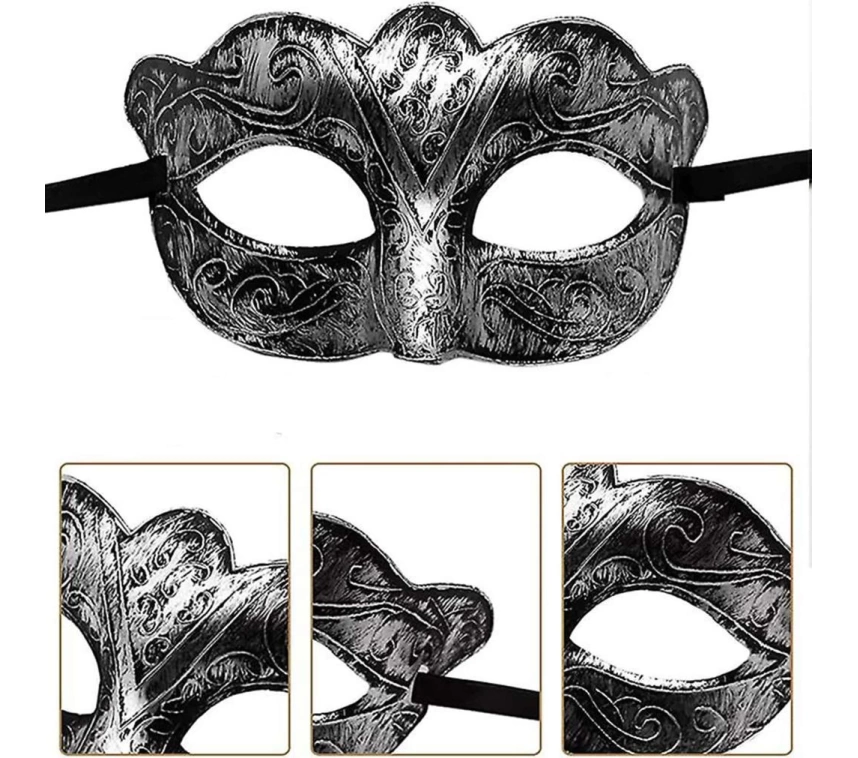 Nessiworld Maskeli Balo Antik Gri Gümüş Eskitilmiş Maske Balo Venedik