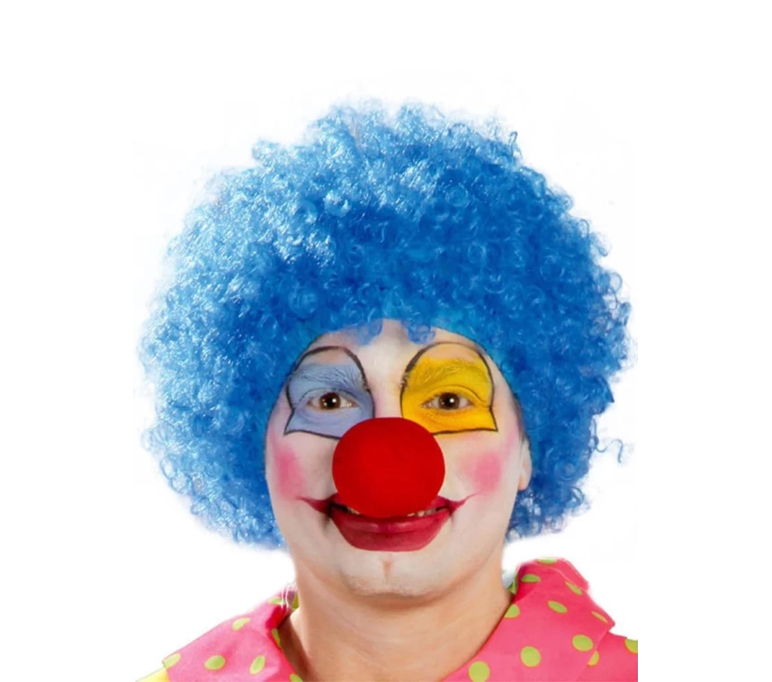 Nessiworld   Mavi Renk Kıvırcık Afro Bonus Peruk Takma Saç ve Kırmızı Burun Seti