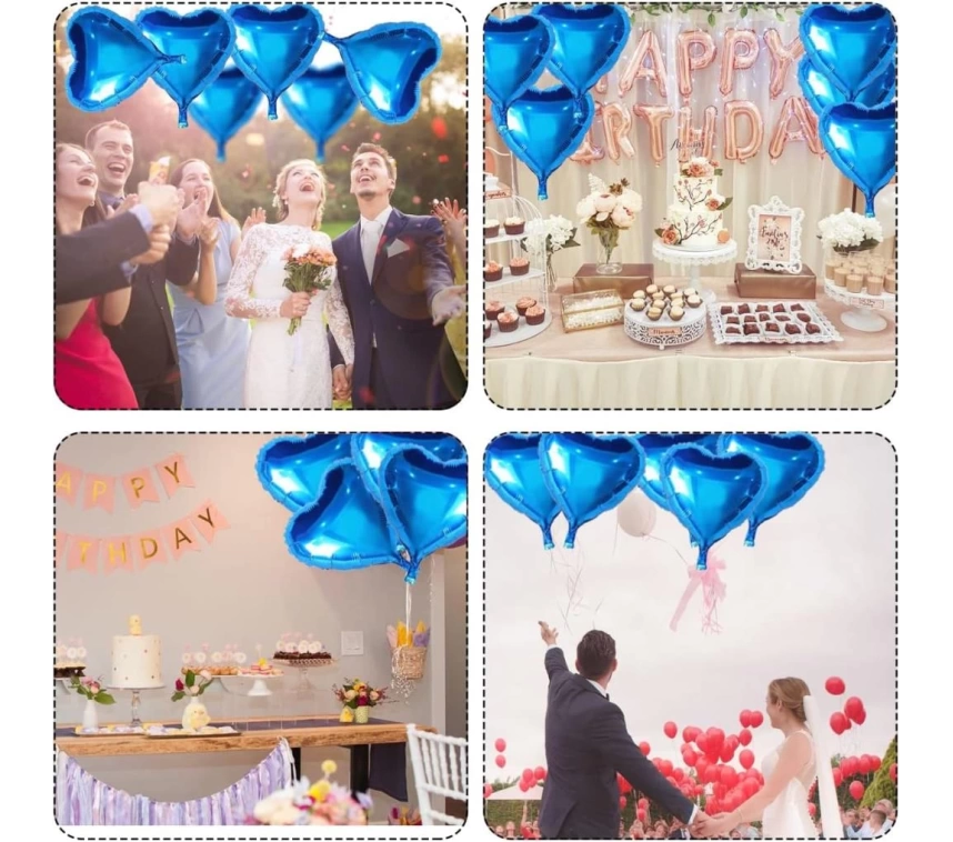 Nessiworld Metalize Parlak Mavi Kalp Şekilli Uçan Balon Folyo 18 inç 45 cm 25 Adet