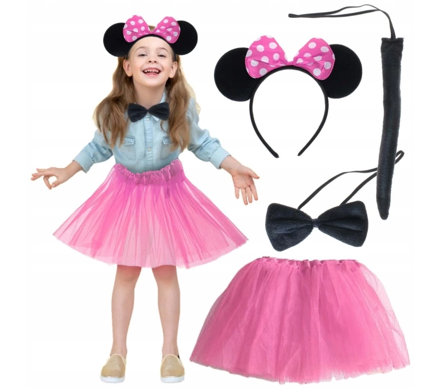 Nessiworld Minnie Kostüm Seti (Pembe Tütü Etek + Pembe Taç + Papyon + Kuyruk)