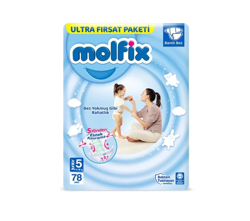 Nessiworld Molfix Bebek Bezi Ultra Fırsat Paketi 5 Beden 11-18 Kg 78 Adet