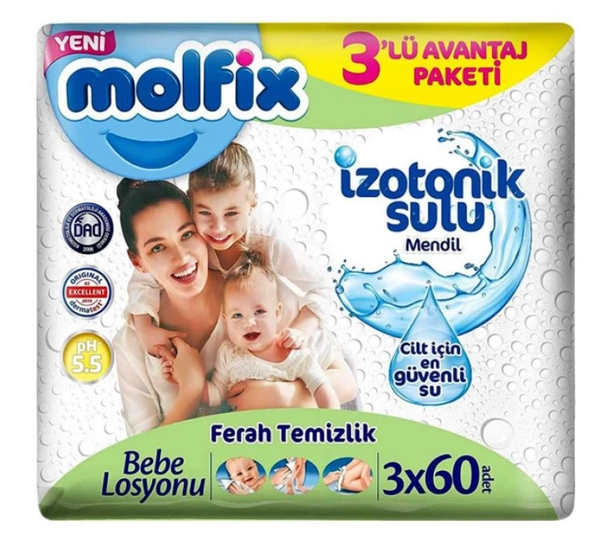 Nessiworld Molfix İzotonik Sulu Ferah Temizlik Islak Havlu Mendil 3Lü 180 Yaprak