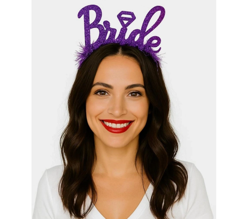 Nessiworld Mor Renk Bekarlığa Veda İtalik Yazı Alyanslı Bride Taç
