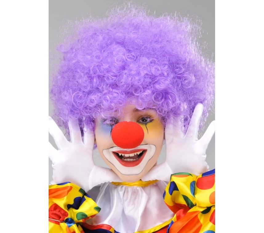Nessiworld Mor Renk Kıvırcık Afro Bonus Peruk Takma Saç ve Kırmızı Burun Seti