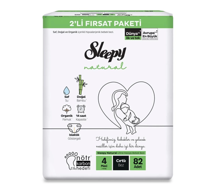 Nessiworld  Natural Bebek Bezi 2Li Fırsat Paketi 4 Beden 82 Adet