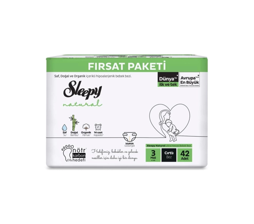 Nessiworld  Natural Bebek Bezi Fırsat Paketi 3 Beden 42 Adet