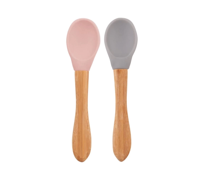 Nessiworld Nessiworld  Bambu Saplı Silikon Mama Kaşığı 2li Pinky Pink / Powder Grey