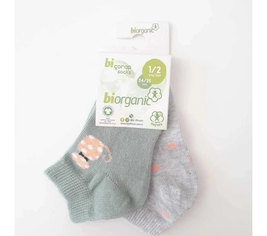 Nessiworld Nessiworld Bibaby Biorganic Cat 2Li Yaş Patik Çorap 68427 Mint Gri